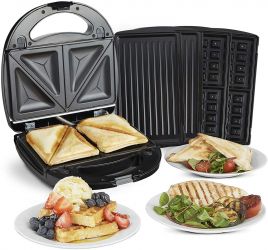 Sandwich/Panini si Waffle Maker 3-in-1 VonShef 2000120, Putere 700W