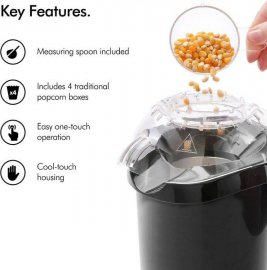 Aparat de facut popcorn, cu aer cald  VonShef 2013036, 4 cutii de popcorn incluse si cupa de masurare