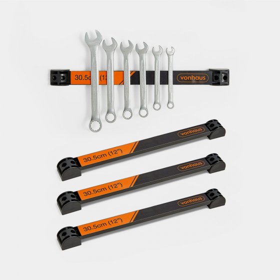 Set 4 suporturi magnetice pentru unelte VonHaus 3500319, lungime 30 cm, greutate unelte de pana la 9 kg, separatoare incluse