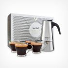 Set Ibric Espresso pt Cafea VonShef 1000124, Capacitate 6 cesti Corp Inox, 4 Cesti de Sticla incluse